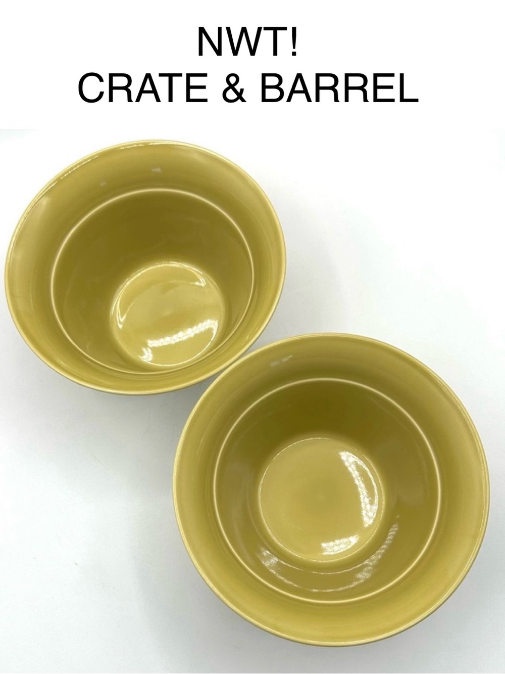 2 Crate & Barrel Harris Gold- Green Deep Bowls. NWT
